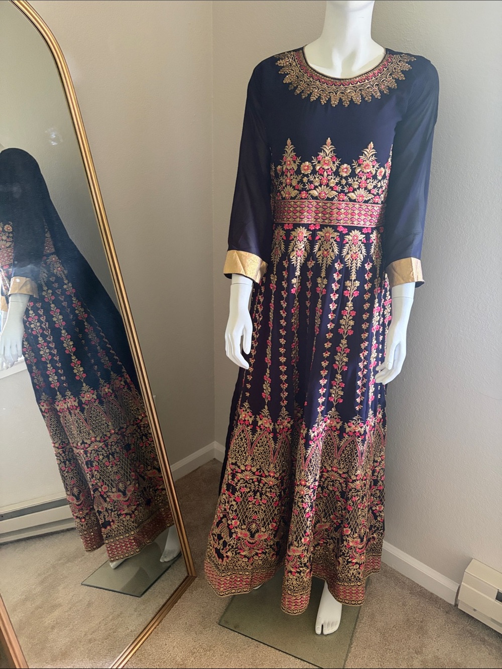Navy Floral Embroidered Long Sleeve Indian outfit Indian dress